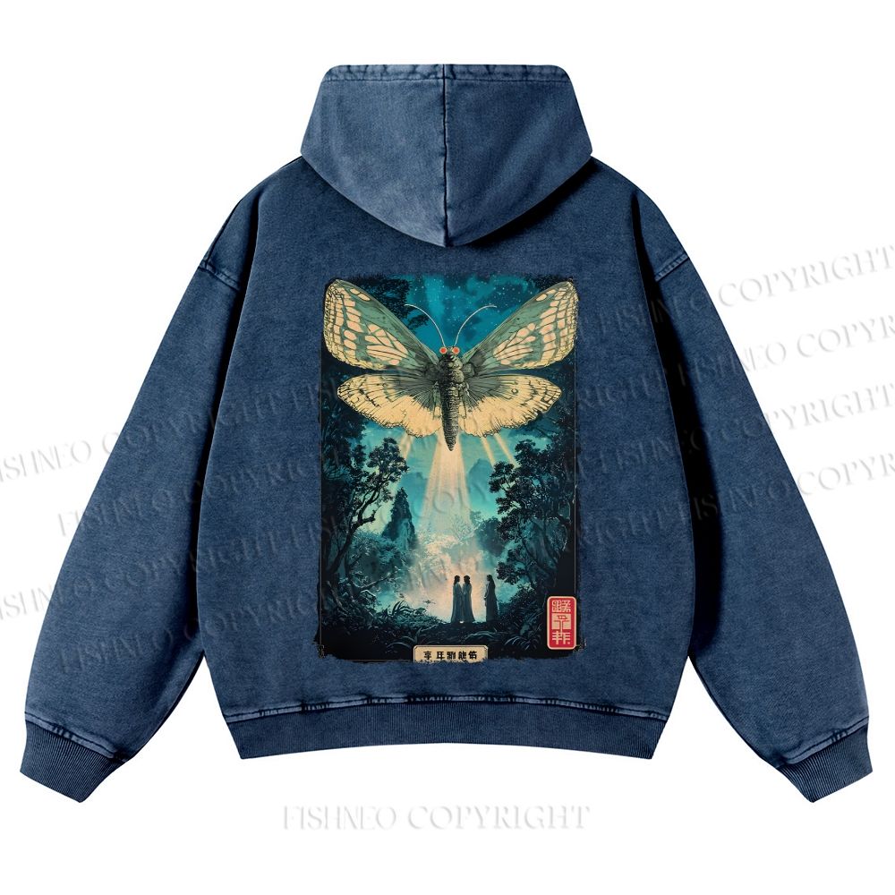 Casual Vintage Mothra Poster Godzilla Japanese Washed Hoodie