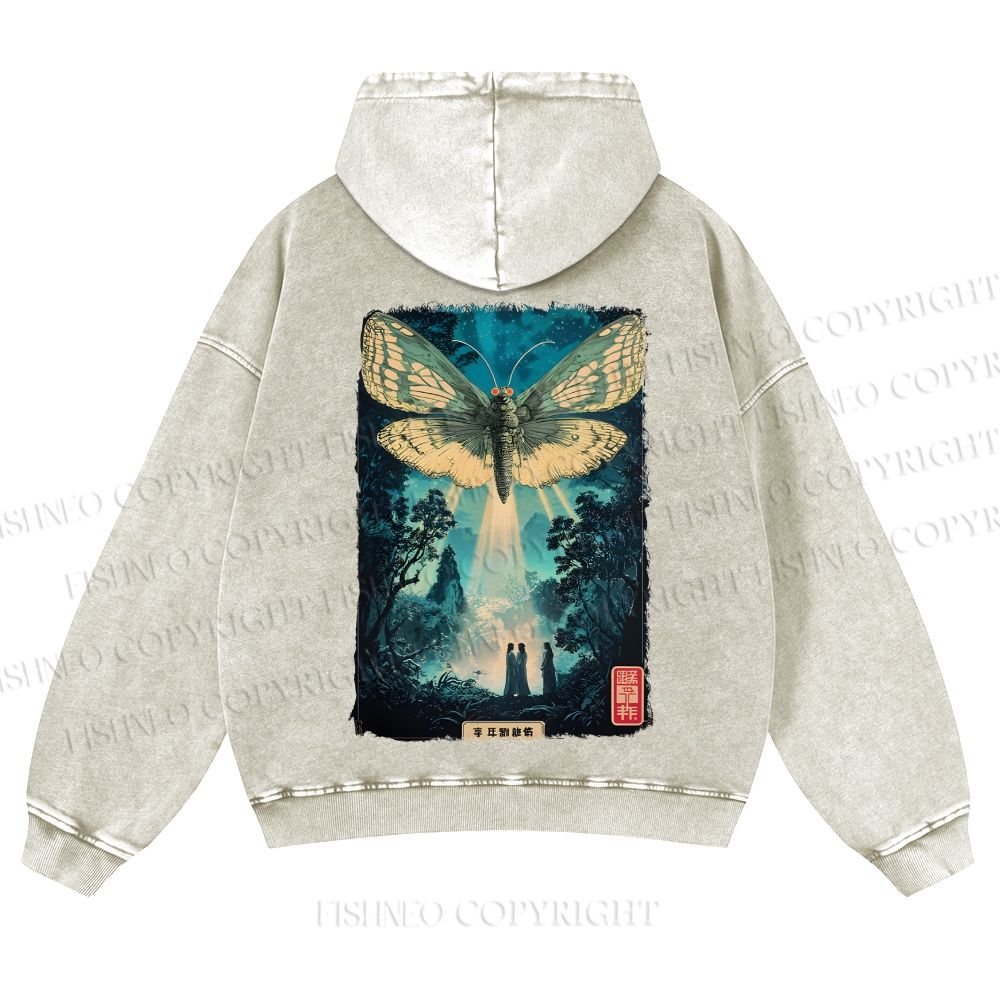 Casual Vintage Mothra Poster Godzilla Japanese Washed Hoodie