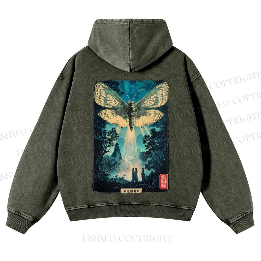 Casual Vintage Mothra Poster Godzilla Japanese Washed Hoodie