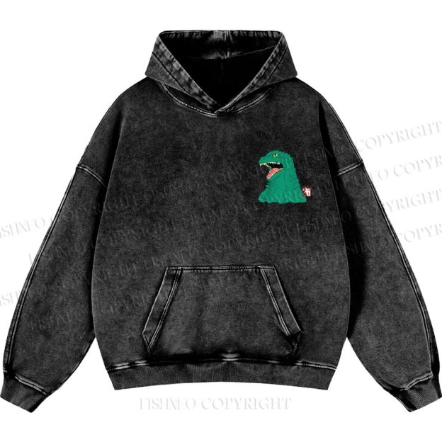 Unisex Casual Godzilla Vintage Printed Washed Hoodie