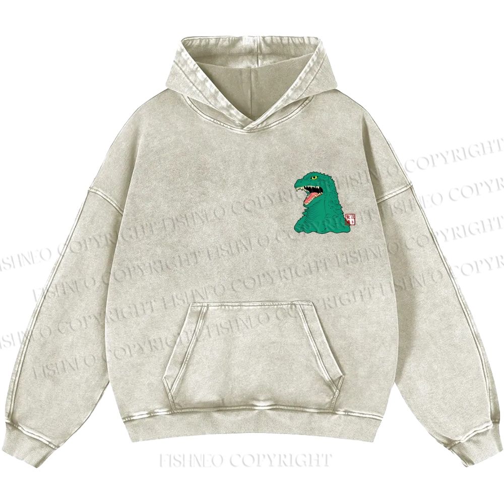 Unisex Casual Godzilla Vintage Printed Washed Hoodie