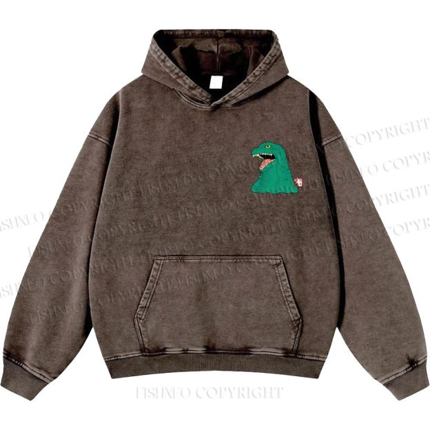 Unisex Casual Godzilla Vintage Printed Washed Hoodie