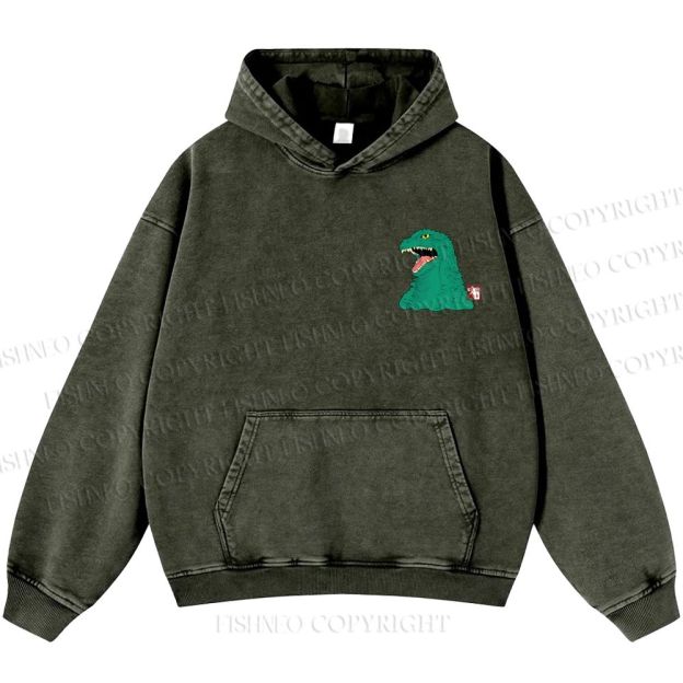 Unisex Casual Godzilla Vintage Printed Washed Hoodie