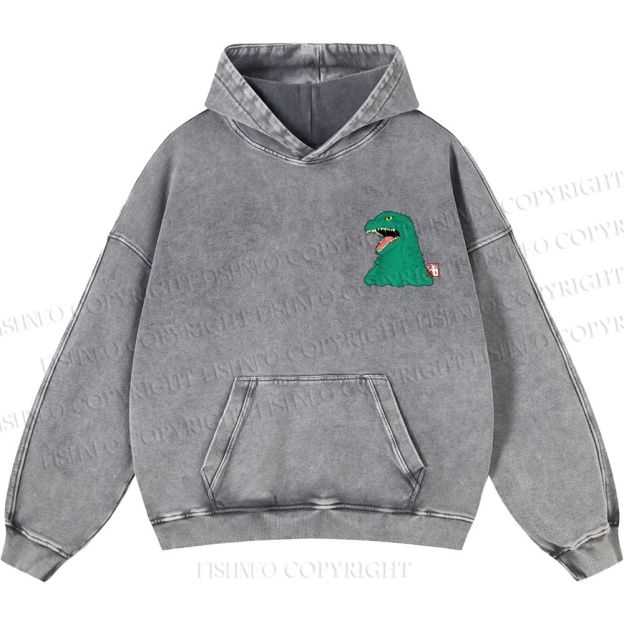 Unisex Casual Godzilla Vintage Printed Washed Hoodie