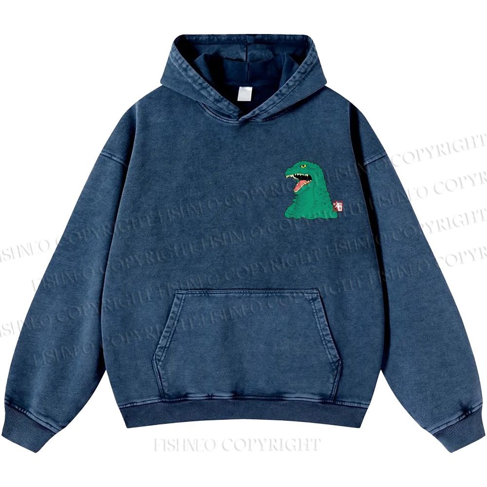 Unisex Casual Godzilla Vintage Printed Washed Hoodie