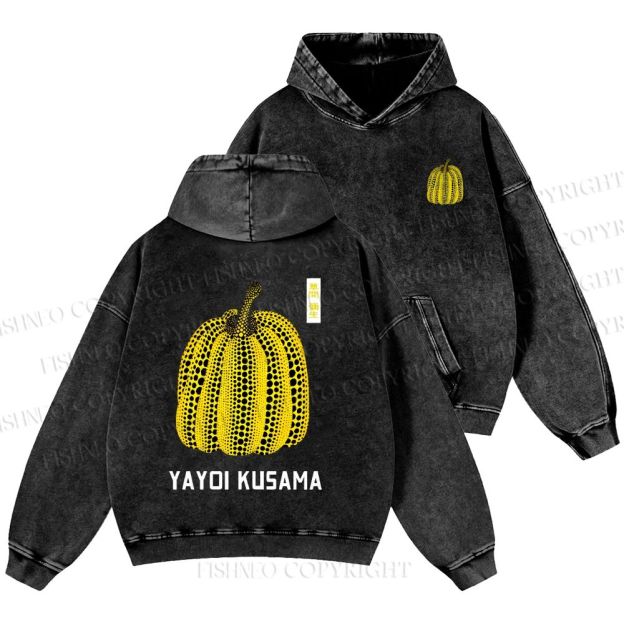 Unisex Casual Yayoi Kusama Pumpkin Printed Washed Hoodie