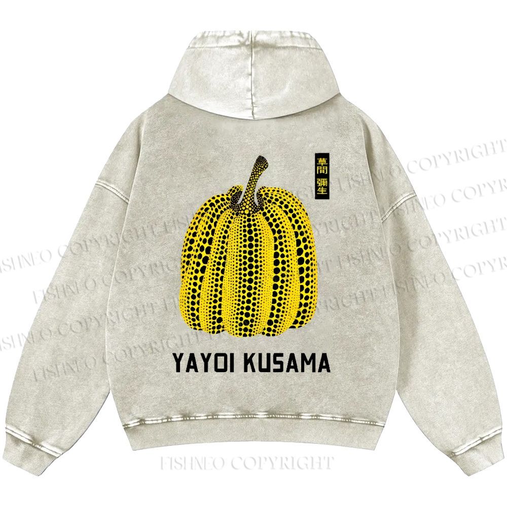 Unisex Casual Yayoi Kusama Pumpkin Printed Washed Hoodie