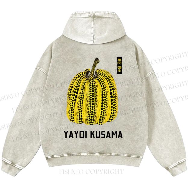 Unisex Casual Yayoi Kusama Pumpkin Printed Washed Hoodie