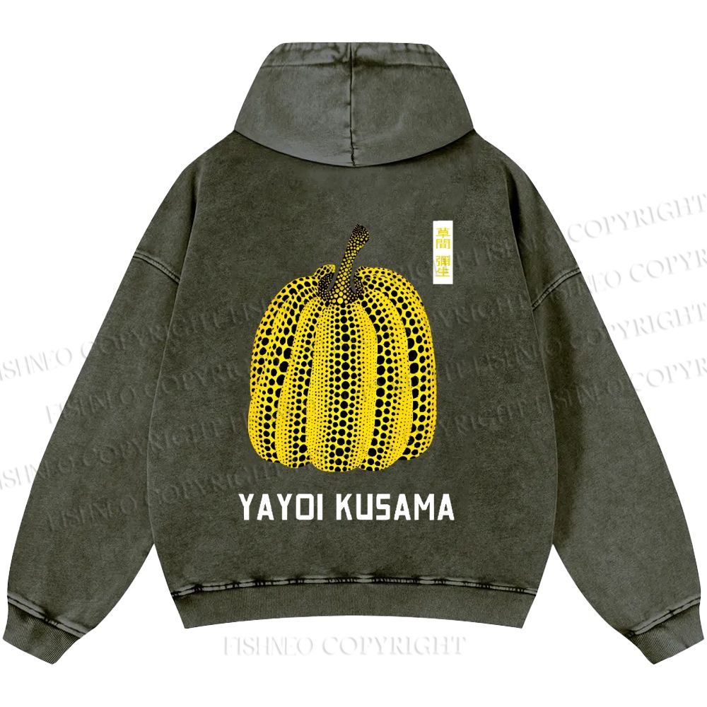 Unisex Casual Yayoi Kusama Pumpkin Printed Washed Hoodie