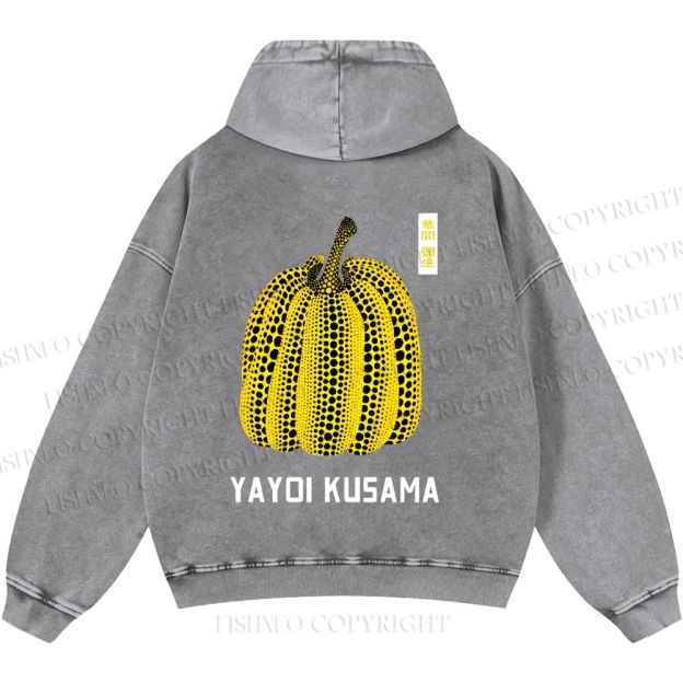 Unisex Casual Yayoi Kusama Pumpkin Printed Washed Hoodie