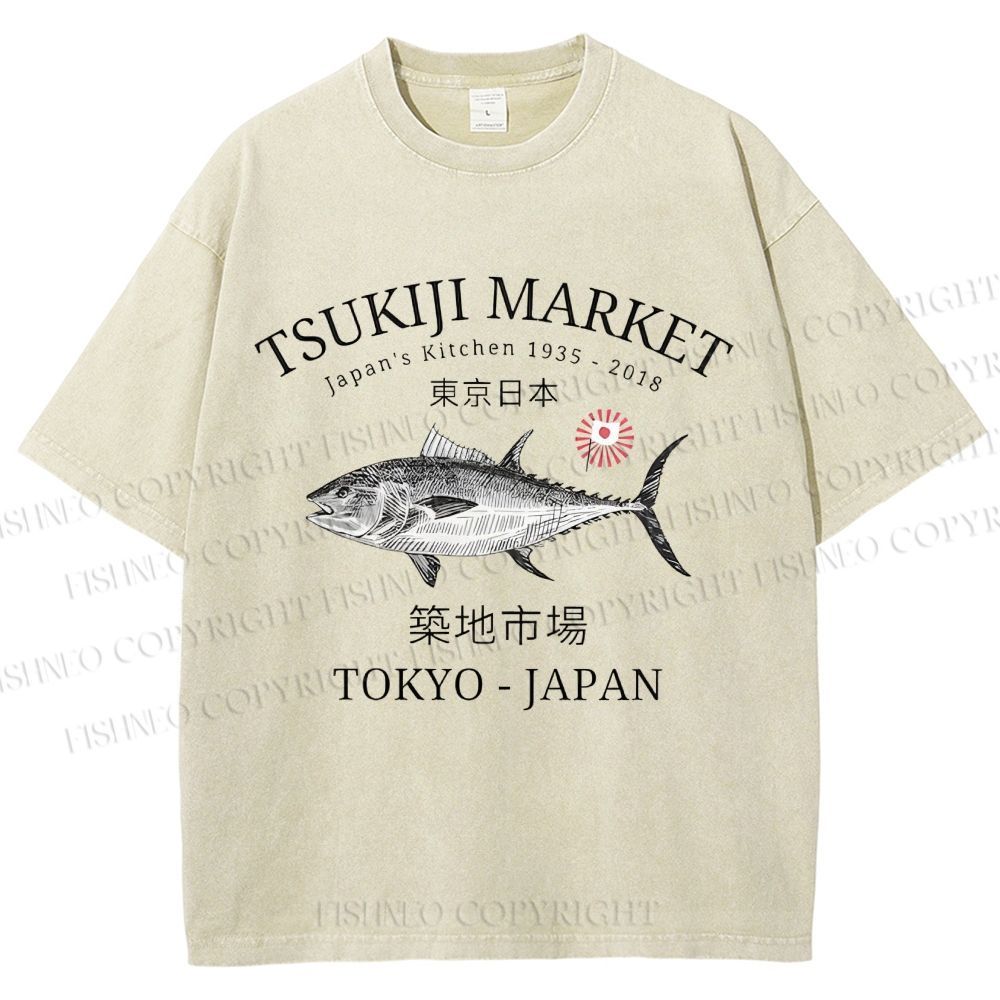 Unisex Tsukiji Fish Market Printed Washed Tee