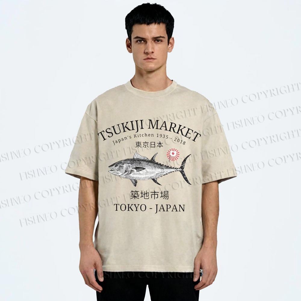 Unisex Tsukiji Fish Market Printed Washed Tee