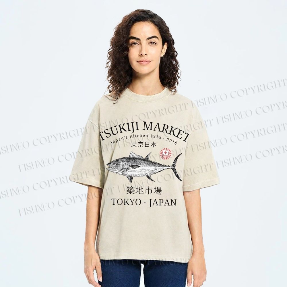 Unisex Tsukiji Fish Market Printed Washed Tee