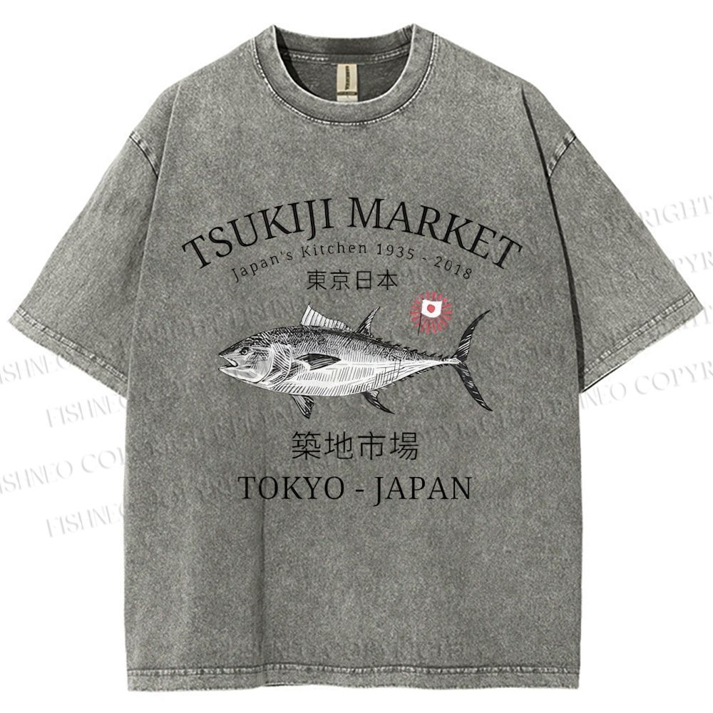 Unisex Tsukiji Fish Market Printed Washed Tee