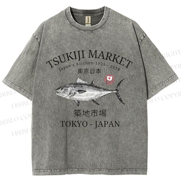 Unisex Tsukiji Fish Market Printed Washed Tee
