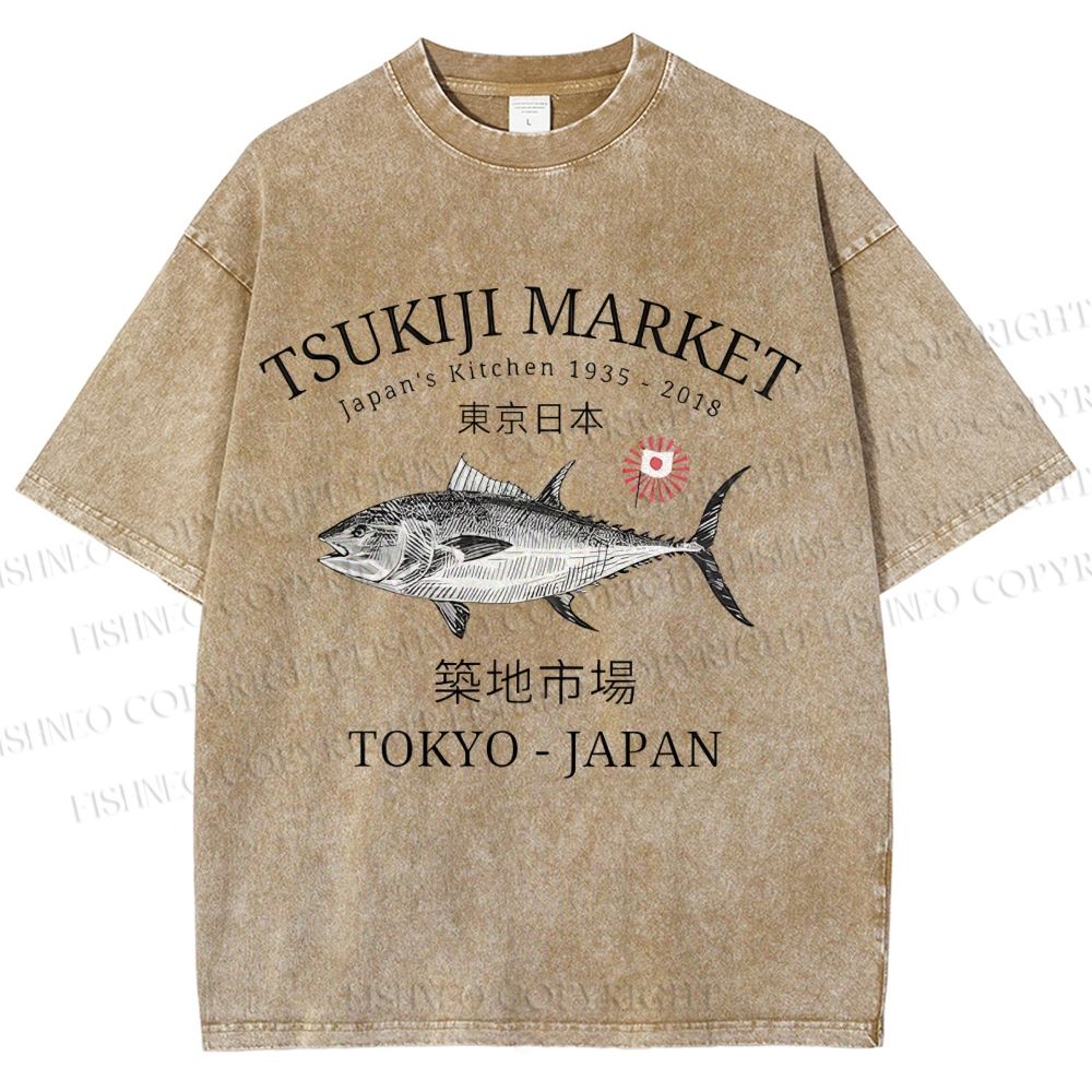Unisex Tsukiji Fish Market Printed Washed Tee