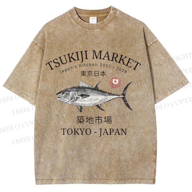 Unisex Tsukiji Fish Market Printed Washed Tee