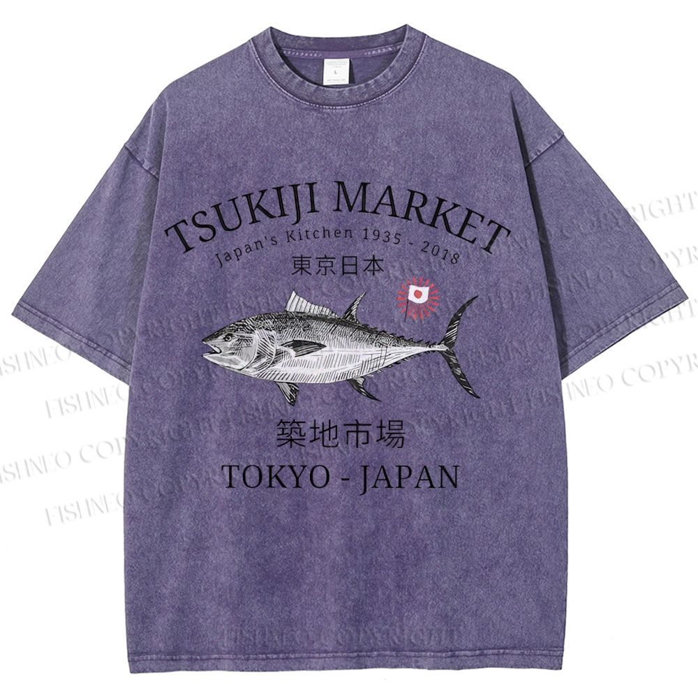 Unisex Tsukiji Fish Market Printed Washed Tee