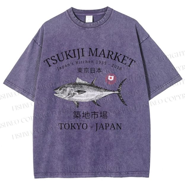 Unisex Tsukiji Fish Market Printed Washed Tee