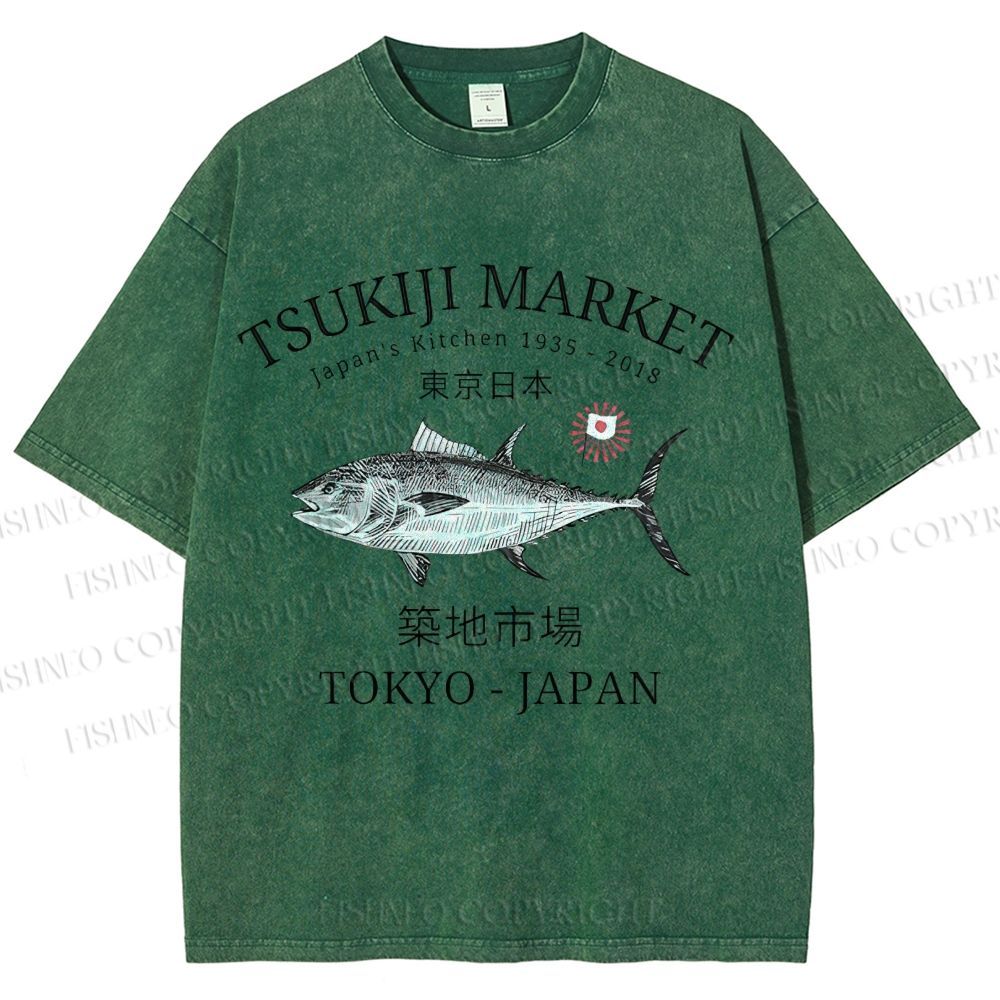 Unisex Tsukiji Fish Market Printed Washed Tee