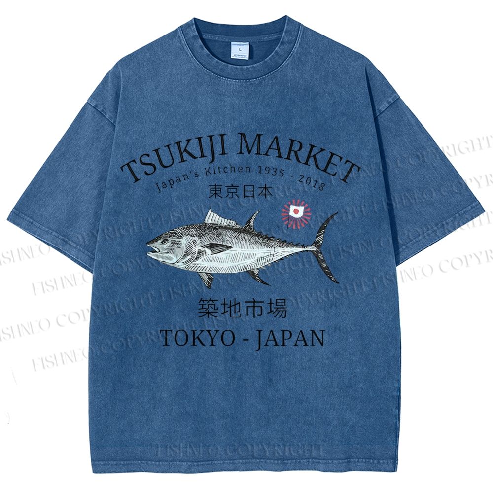 Unisex Tsukiji Fish Market Printed Washed Tee
