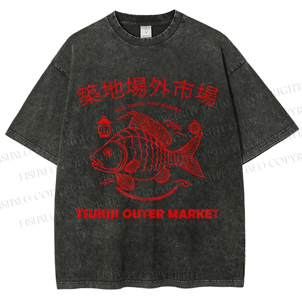 Unisex Tsukiji Fish Market Printed Washed Tee