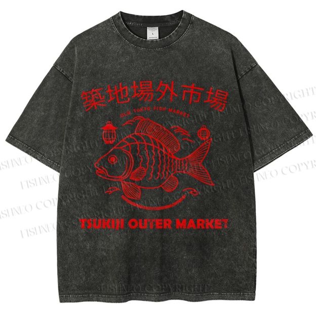 Unisex Tsukiji Fish Market Printed Washed Tee