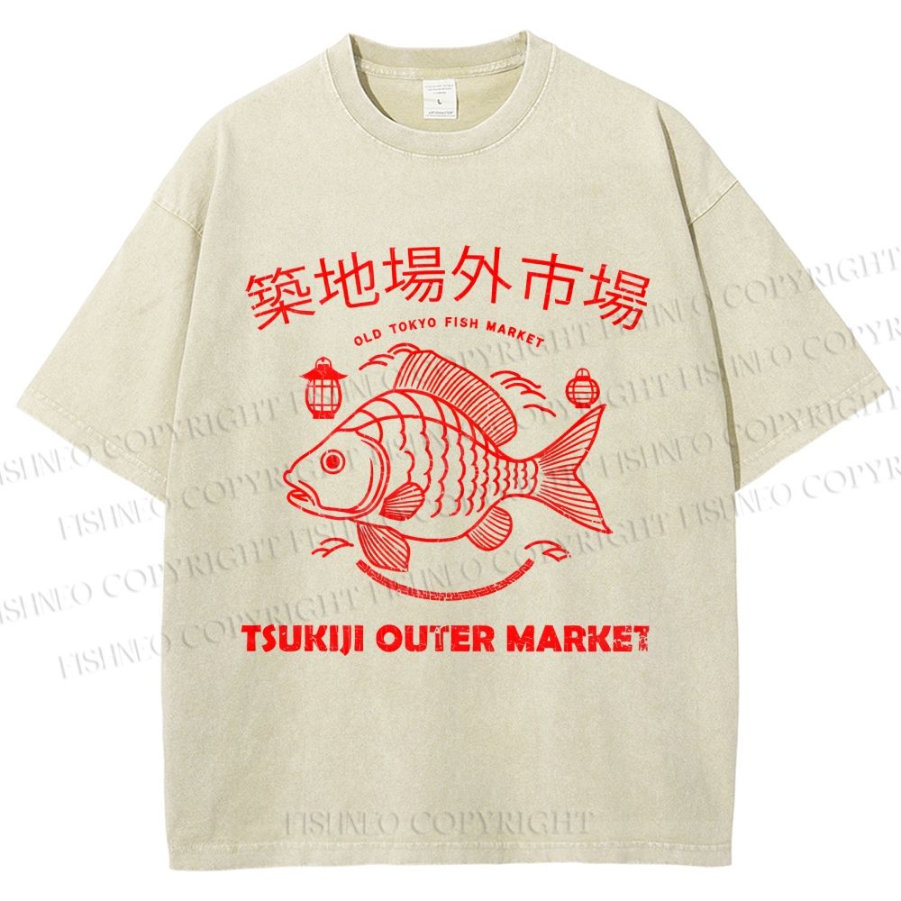 Unisex Tsukiji Fish Market Printed Washed Tee