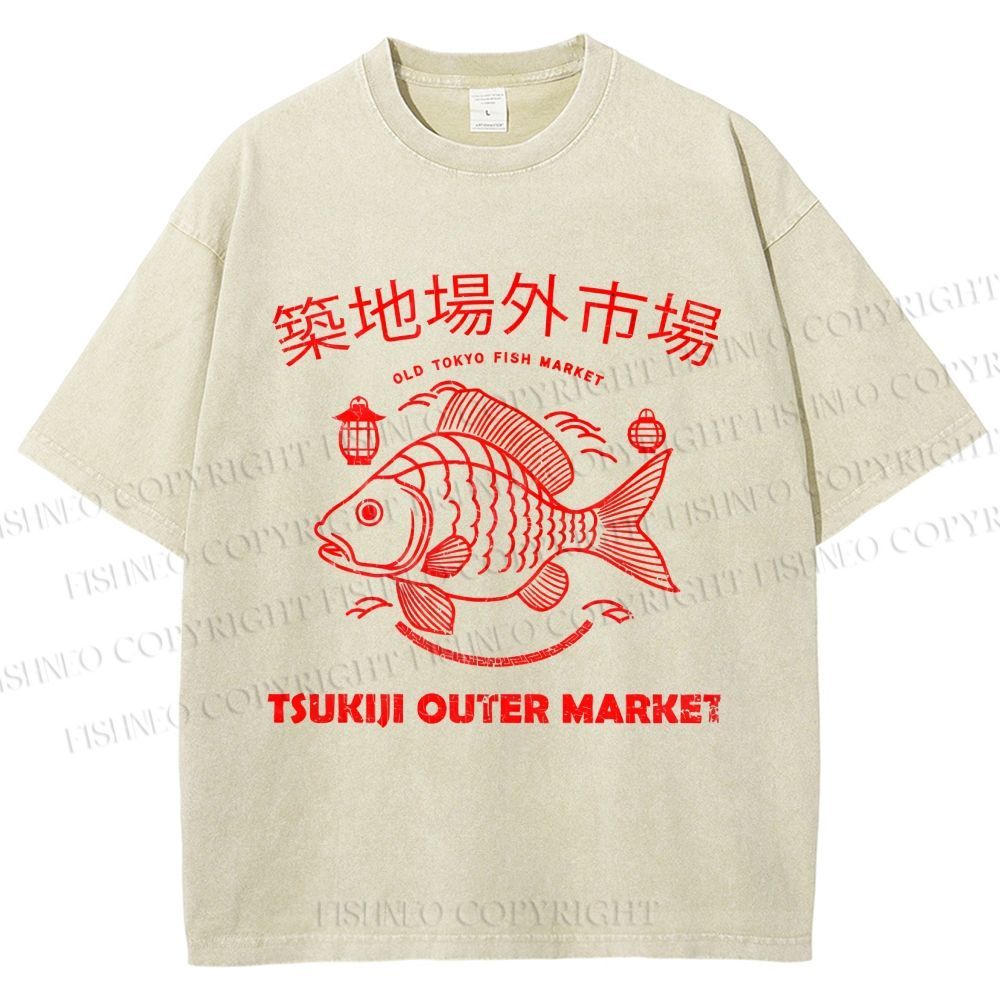 Unisex Tsukiji Fish Market Printed Washed Tee
