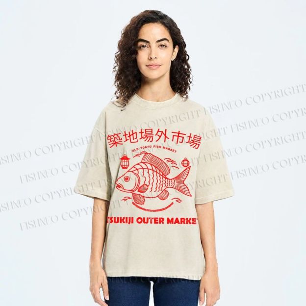 Unisex Tsukiji Fish Market Printed Washed Tee