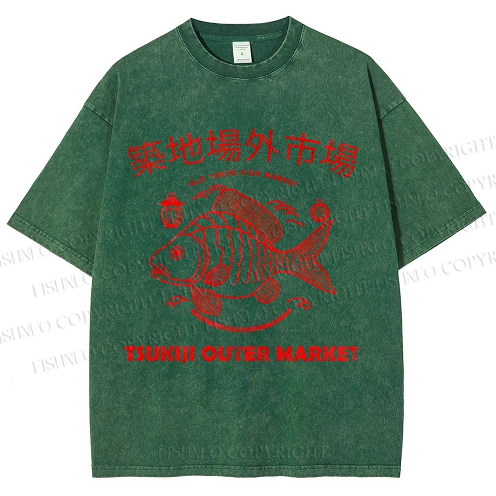 Unisex Tsukiji Fish Market Printed Washed Tee