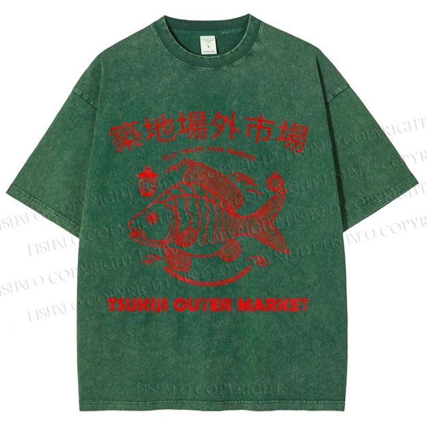 Unisex Tsukiji Fish Market Printed Washed Tee