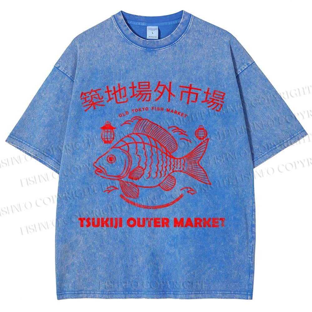 Unisex Tsukiji Fish Market Printed Washed Tee