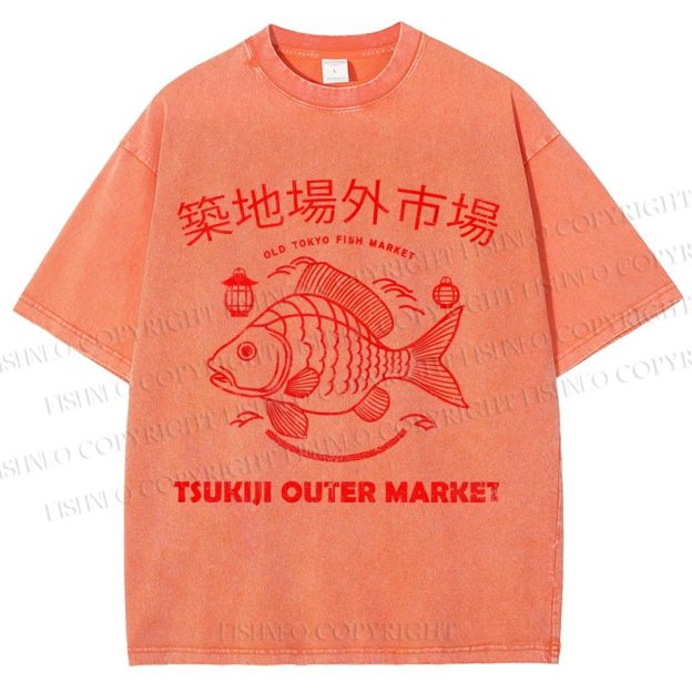 Unisex Tsukiji Fish Market Printed Washed Tee