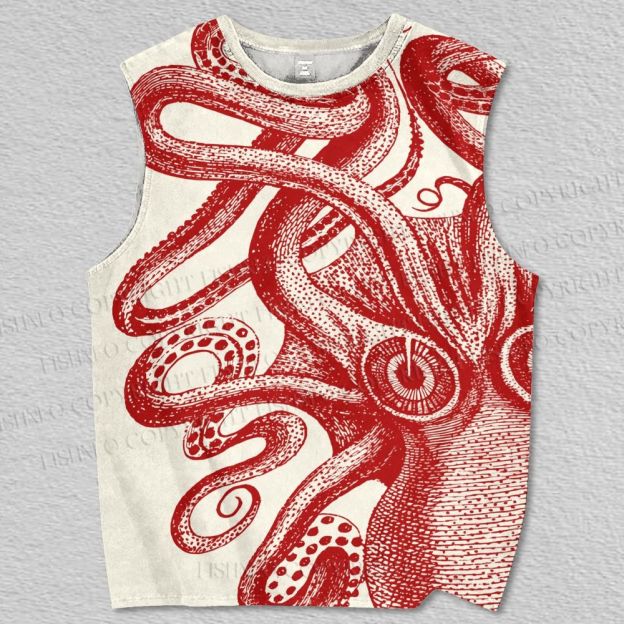 Unisex Vintage Octopus Printed Tank Top