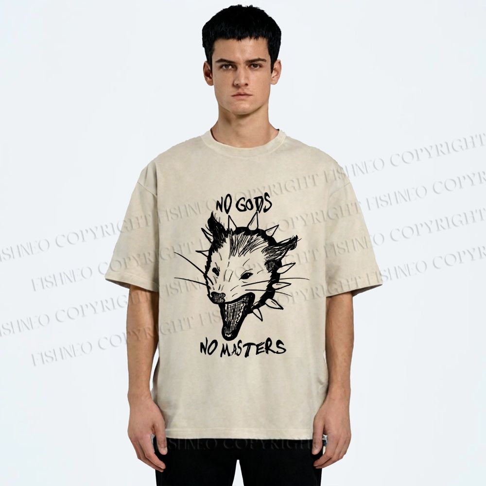 Unisex Silly Opossum Screaming No Gods No Maters Printed Washed Tee