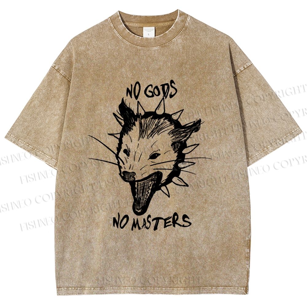 Unisex Silly Opossum Screaming No Gods No Maters Printed Washed Tee