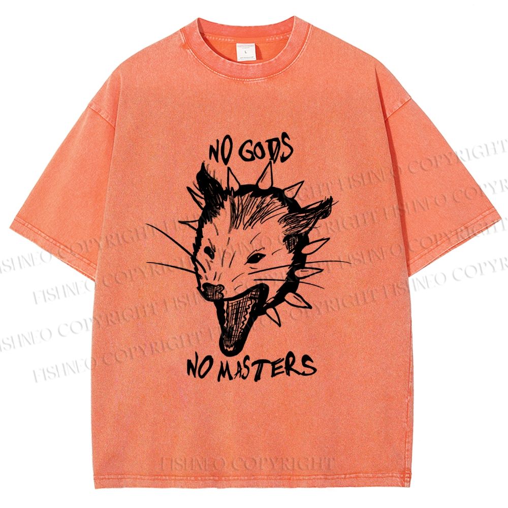 Unisex Silly Opossum Screaming No Gods No Maters Printed Washed Tee