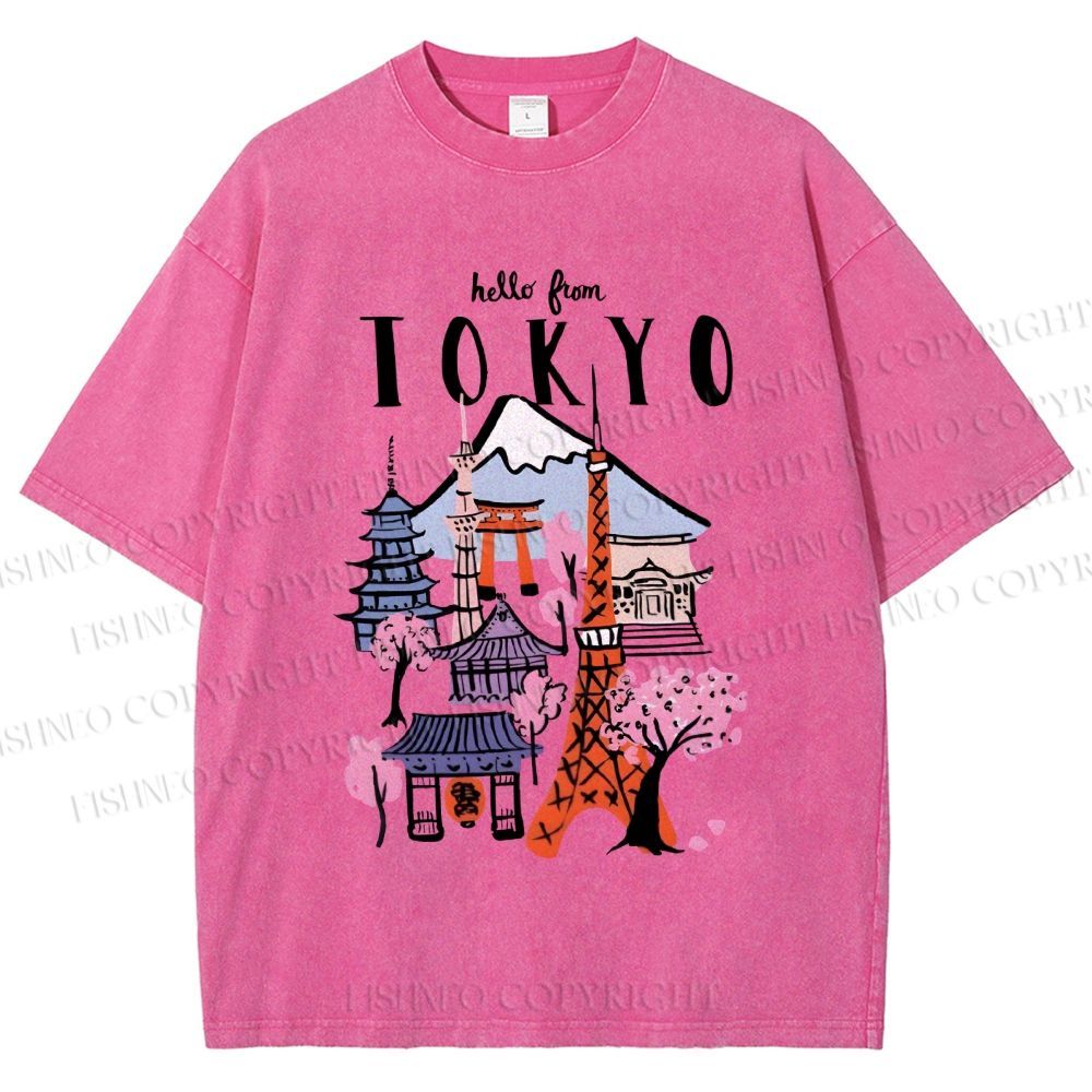 Unisex Mount Fuji Graffiti Japanese Tokyo Printed Washed Tee
