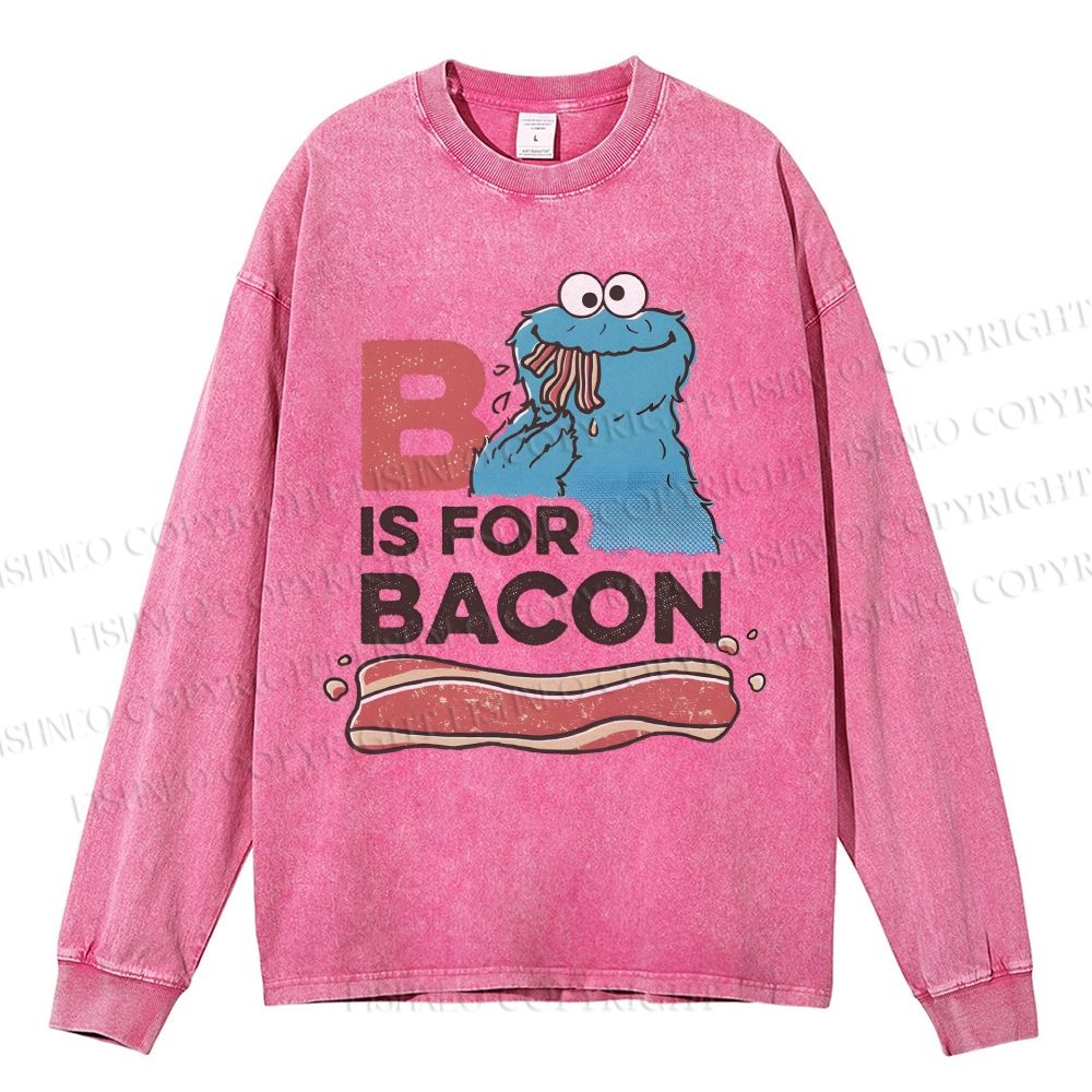 Unisex Casual Washed B Is For Bacon Cookie Monster Printed Long Sleeve T-shirt