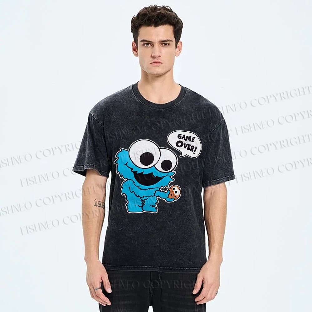 Unisex Cookie Monster Game Over Printed Washed Tee