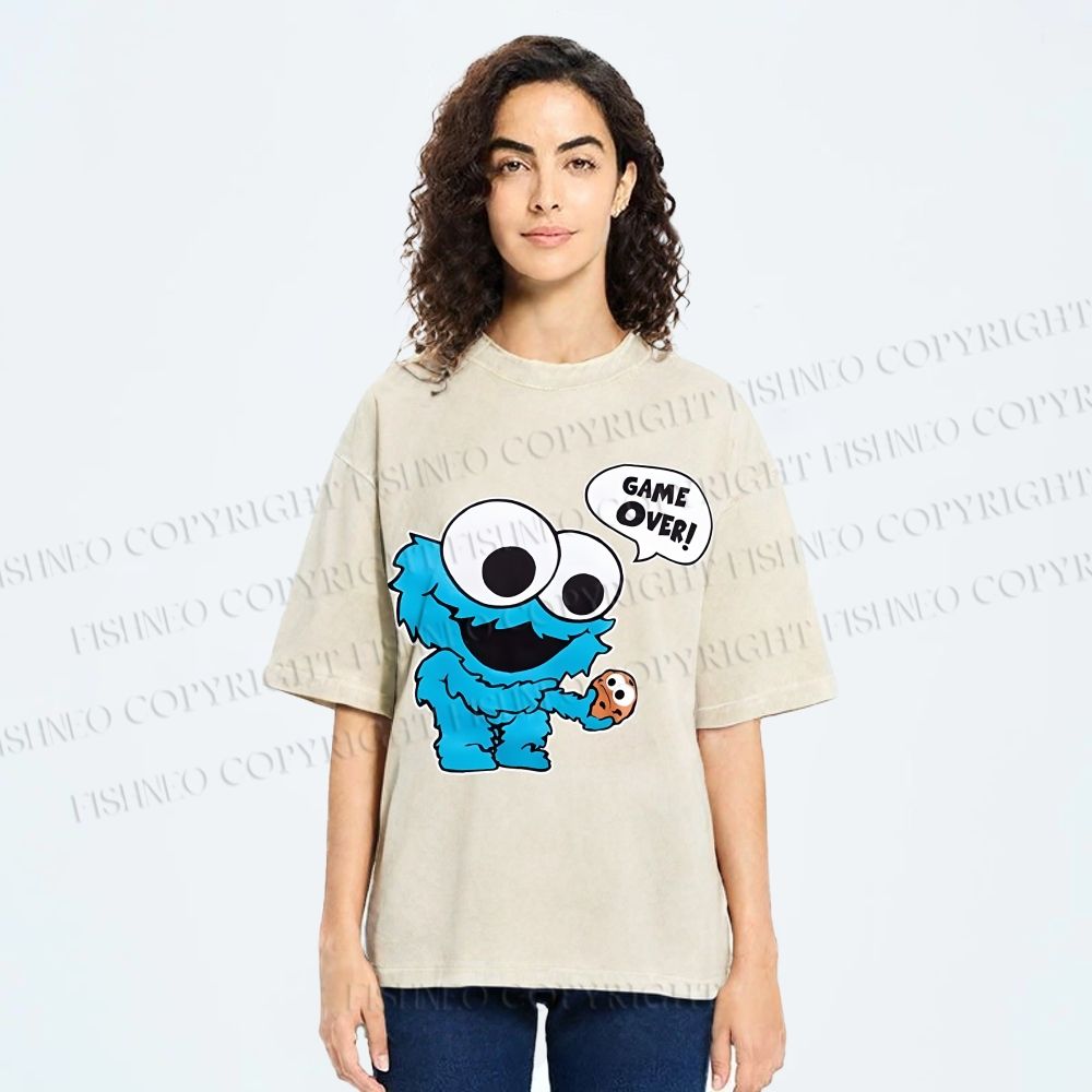 Unisex Cookie Monster Game Over Printed Washed Tee