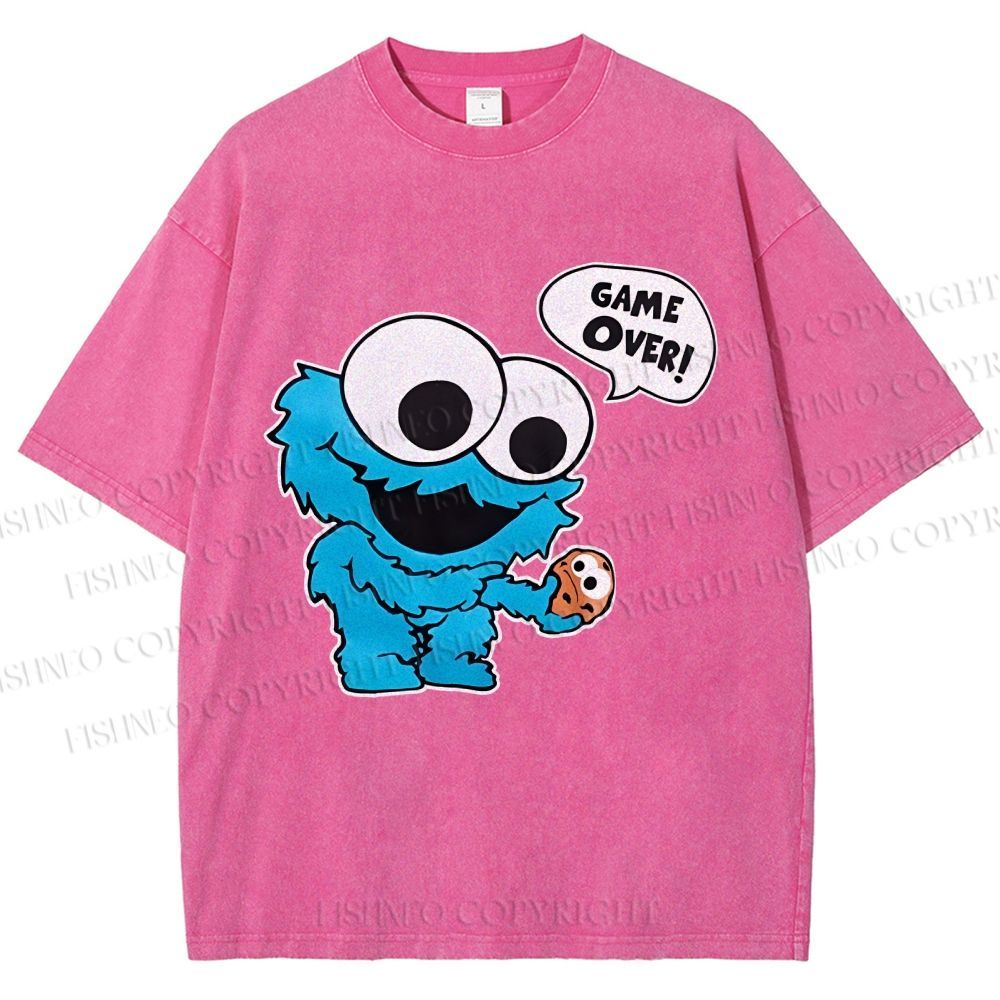 Unisex Cookie Monster Game Over Printed Washed Tee