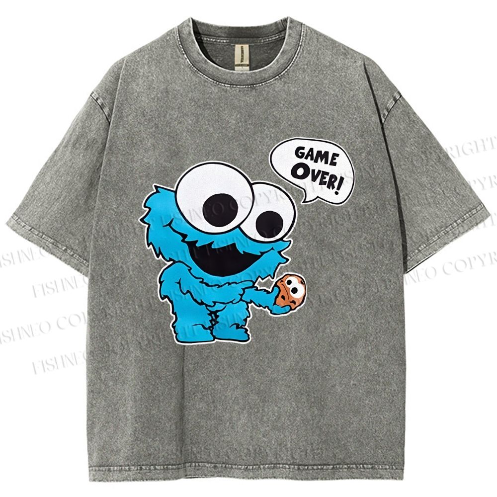 Unisex Cookie Monster Game Over Printed Washed Tee