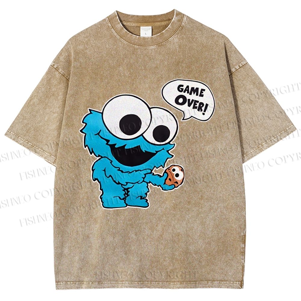 Unisex Cookie Monster Game Over Printed Washed Tee