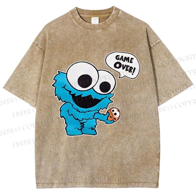 Unisex Cookie Monster Game Over Printed Washed Tee