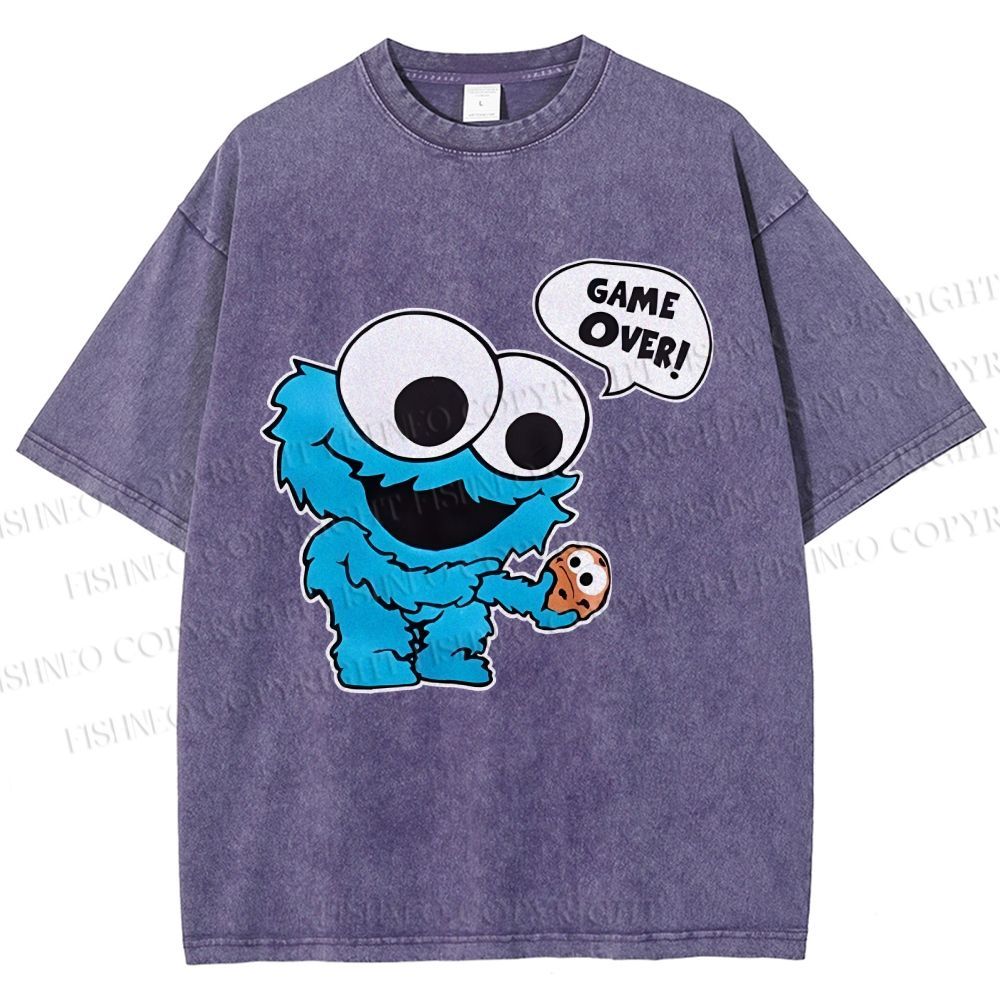 Unisex Cookie Monster Game Over Printed Washed Tee