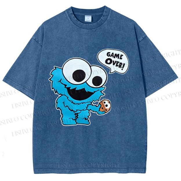 Unisex Cookie Monster Game Over Printed Washed Tee