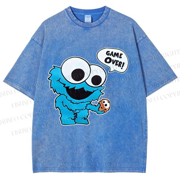 Unisex Cookie Monster Game Over Printed Washed Tee