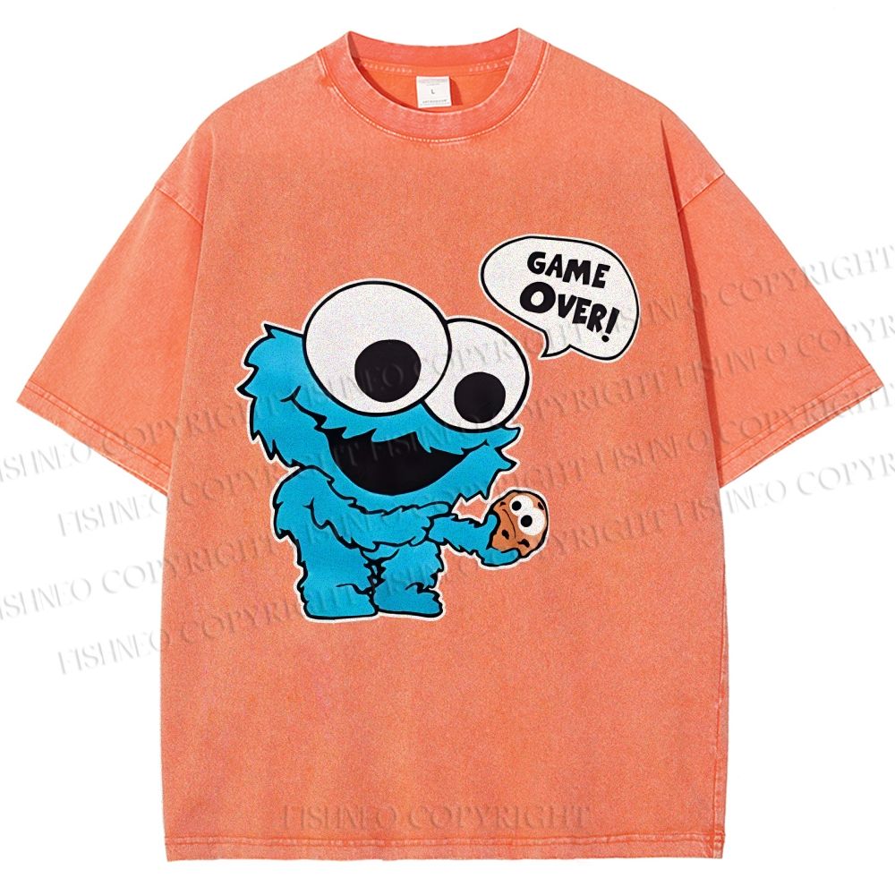 Unisex Cookie Monster Game Over Printed Washed Tee